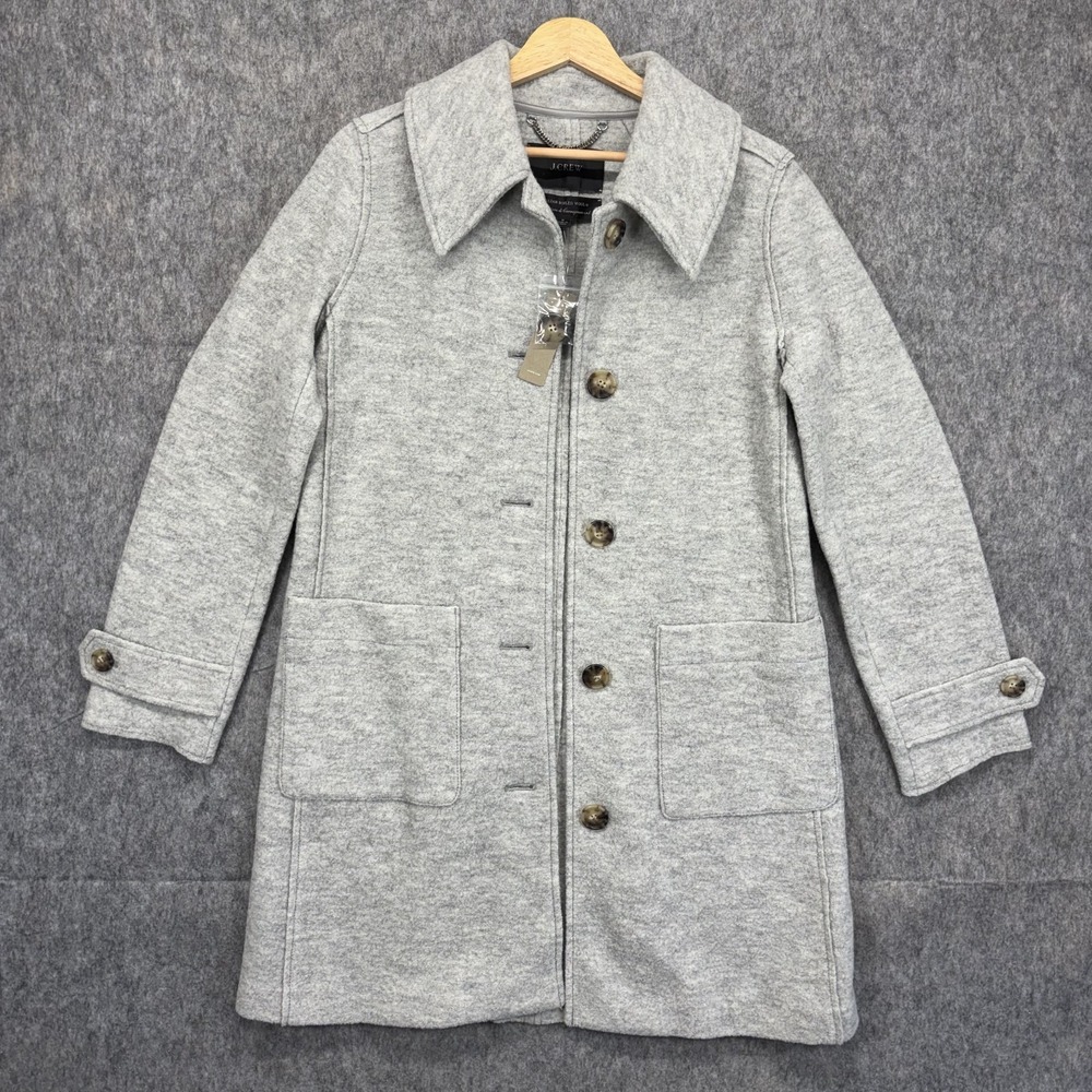 J Crew Lady Coat Italian Boiled Wool Womens 2 Gray Preppy Button Front AQ257 New
